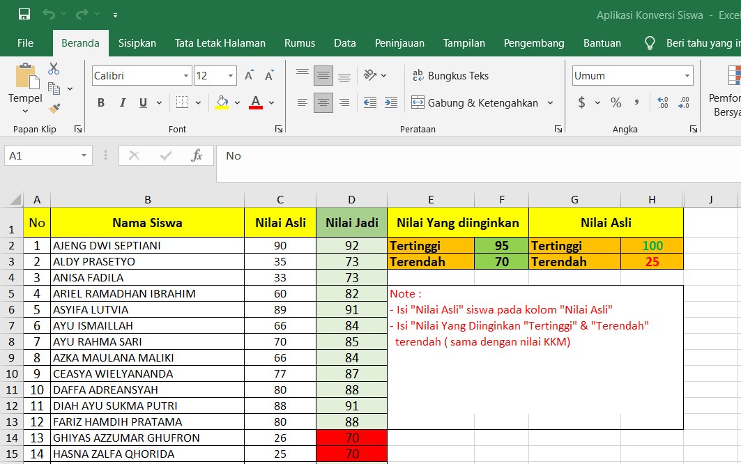 Aplikasi Konversi Nilai Siswa Mudah Format Excel